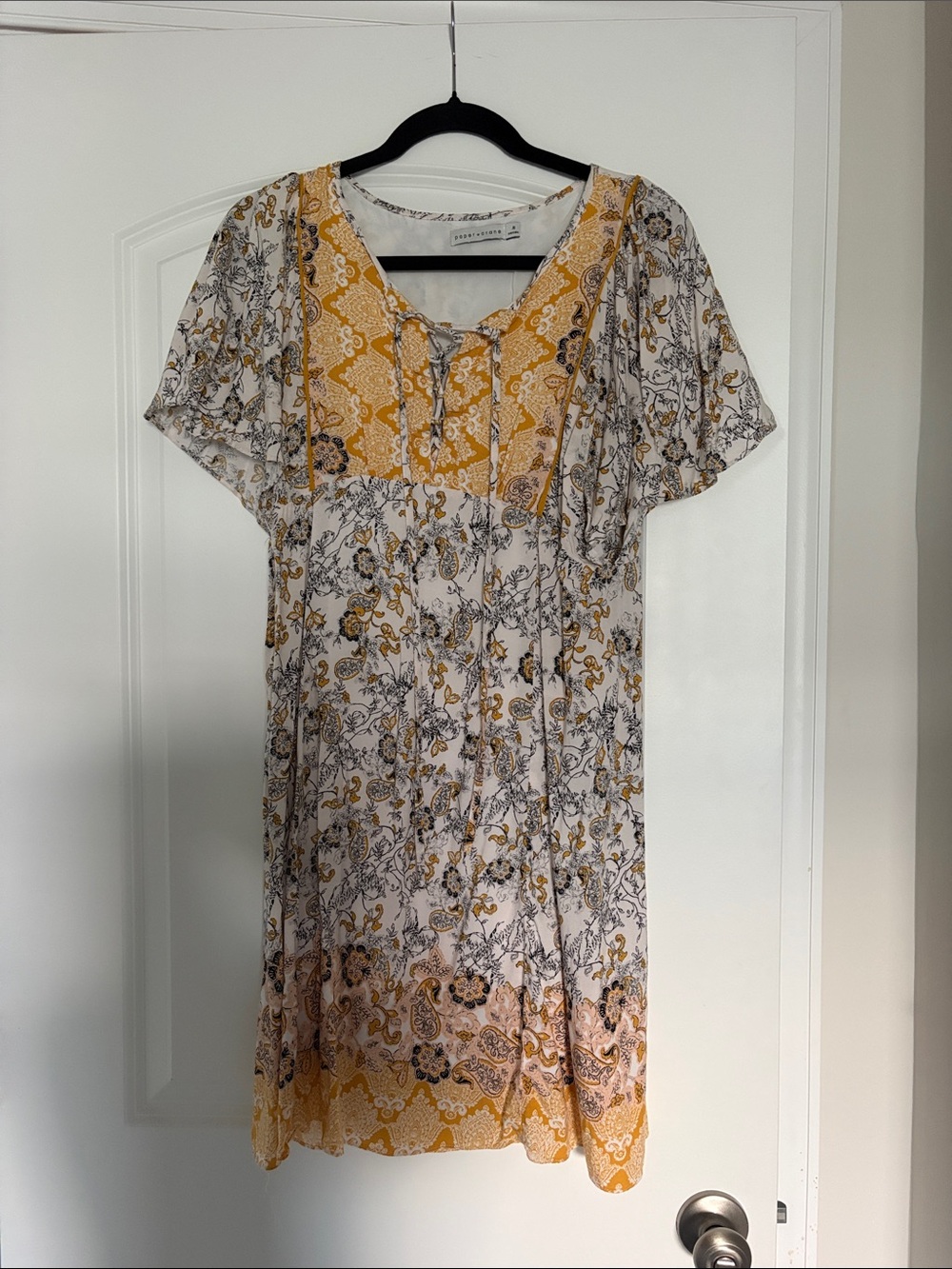 Paper Crane Yellow and White Paisley Tie-Front Sundress